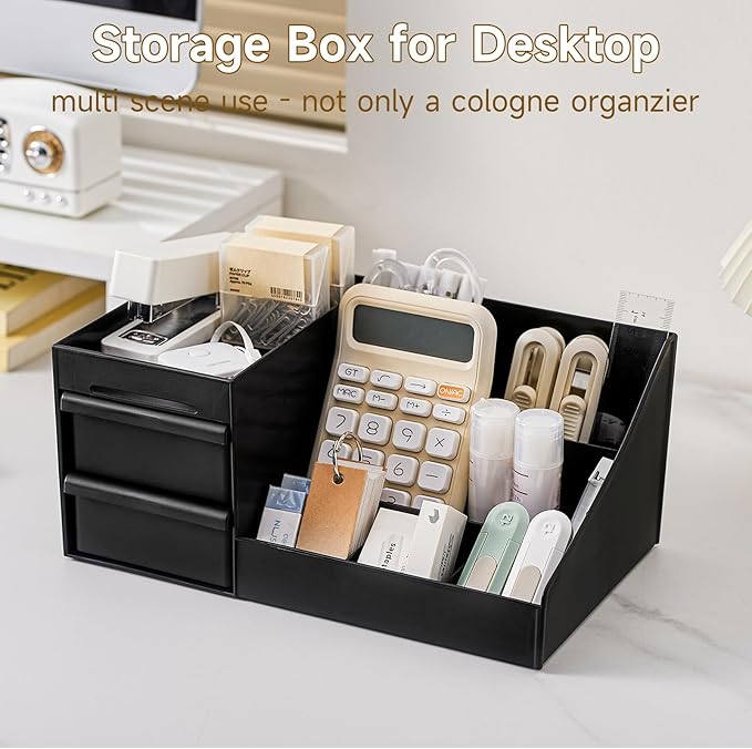 UFORU Large Black Vanity Organizer for Men, Countertop Cologne Organizer with Drawers, Perfume Stand & Mens Skincare Storage, Deodorant Display for Bathroom Bedroom Dresser, Ideal Gifts for Men
