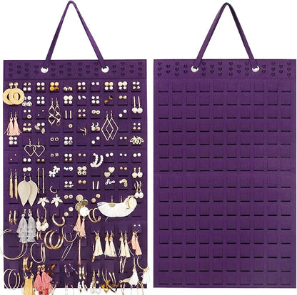 Resovo Hanging Earrings Organizer, Wall Earring Holder with 2 Hooks, Holds Up To 300 Pairs, Compact Design, Soft Material-Dark Purple