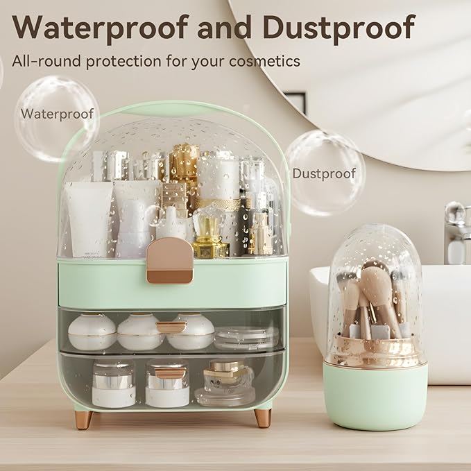 Makeup Organizer Countertop, Skincare Bathroom Counter Organizer, Storage Box Cosmetic Display Cases, Teen Girl Gifts Trendy Stuff Make up Organizers for Vanity, Dresser (Green)