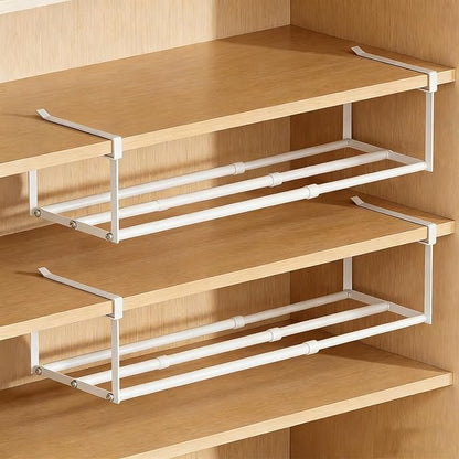 UFORU Expandable Hanging Shoe Rack Organizer for Closet, Adjustable Shoe Rack Under Cabinet Shelf, Versatile Under Shelf Storage for Kitchen, Book, Clothing Storage and Organization(White,2PCS)