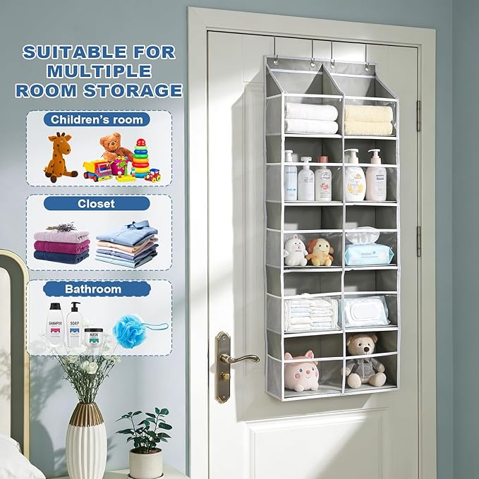 Widousy Heavy Duty Over The Door Organizer, 5-Tier Extra Large Behind Door Storage with 10 Big Front & 10 Mesh Pockets, 80lb Weight Capacity, Hanging Storage for Toys, Diapers, Shoes, Clothes