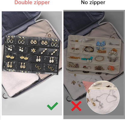 FOREGOER Hanging Jewelry Organizer with 88 Zippered Pockets, Dustproof Foldable for Travel, Accessories Organizer for Holding Jewelries, Earring Organizers and Storage (Black)