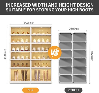 CIMLORD 6-Tier Foldable Shoe Rack Organizer for Closet 24Pairs Plastic Shoe Shelf Collapsible Shoes Storage Box Clear Shoe Boxes Stackable with Door Easy Assembly Shoe Cabinet with Lids Large