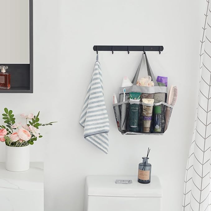 Lifewit Mesh Shower Caddy Portable for College Dorm Room Essentials with 7 Pockets, Freestanding Hanging Organizer Basket, Quick Dry Tote Bag for Camping, Bathroom, Beach, Travel, 1 Pack, Grey