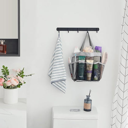 Lifewit Mesh Shower Caddy Portable for College Dorm Room Essentials with 7 Pockets, Freestanding Hanging Organizer Basket, Quick Dry Tote Bag for Camping, Bathroom, Beach, Travel, 1 Pack, Grey