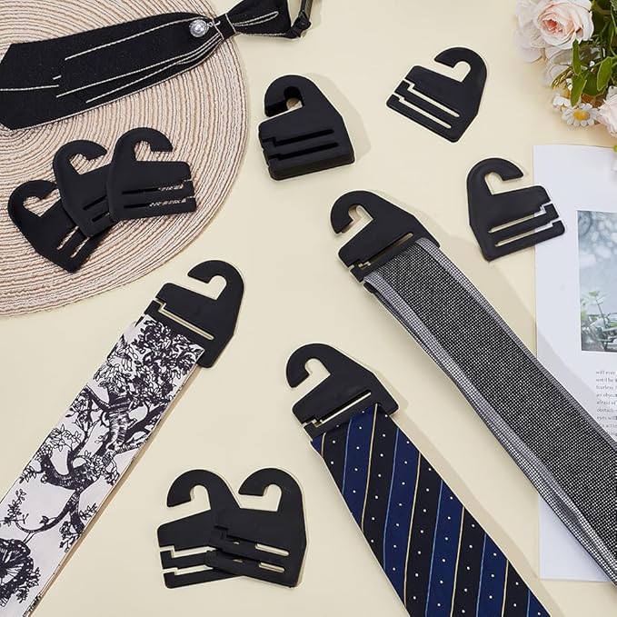 AHANDMAKER 30Pcs Black Tie Hanger, Necktie Holder Organizer for Retail Display Closet Storage Space Saving Plastic Neck Tie Hook Hangers for Men Women Ties Belts Scarves, 2.1x2.6 Inches