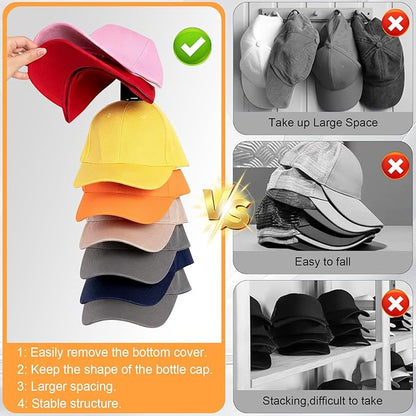 1 Pack Hat Organizer for Baseball Caps, Hat Rack for Wall, Strong Adhesive & Screw-in Cap Holder hat hangers for Closet Door & Bedroom
