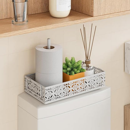 Toilet Tank Topper Paper Basket - White Bathroom Basket Decor Box with Magnetic Paper Towel Holder for Organizing