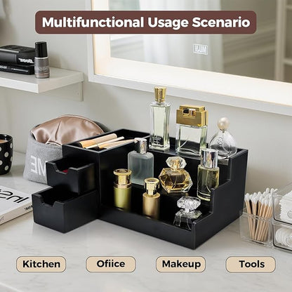 Countertop Perfume & Makeup Organizer - Wooden Rack, Cologne Stand Shelves & Skincare Organizer for Bedroom Dresser, Organizador de Perfumes Estante para Perfumes (Black, 01)