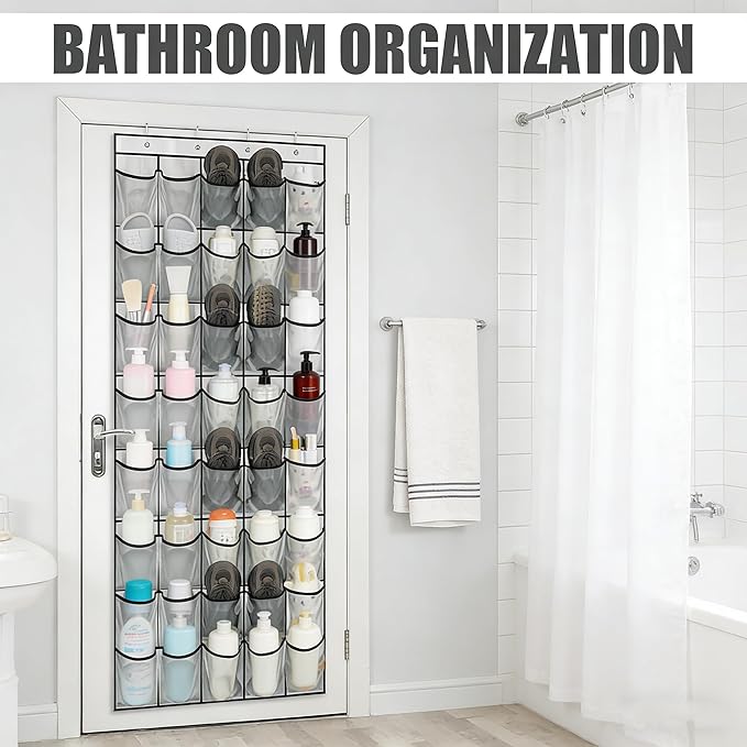 Over the Door Shoe Organizer, 40 Large Mesh Pockets Hanging Shoe Rack for Door, Space Saving Shoe Storage Organizer for Closet, Bedroom, Entryway, Gray