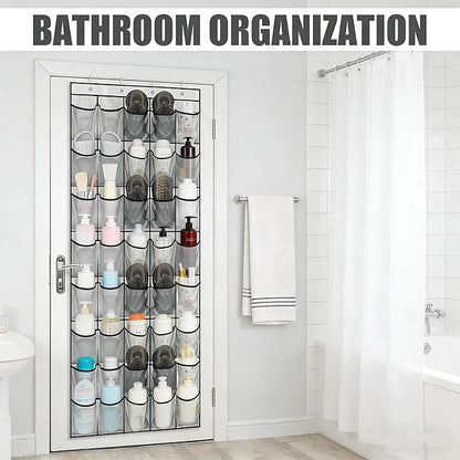 Over the Door Shoe Organizer, 40 Large Mesh Pockets Hanging Shoe Rack for Door, Space Saving Shoe Storage Organizer for Closet, Bedroom, Entryway, Gray