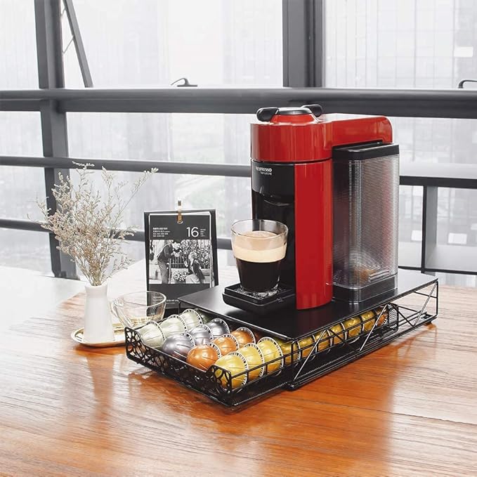 RECAPS Coffee Pod Holder Pod Drawer Storage Pods Holder Coffee Capsules Kitchen Organizer Compatible with Vertuoline Vertuo Stores 40 Capsules Black Color