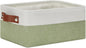 DULLEMELO Small Storage Basket, Fabric Collapsible Gift Storage Basket for Shelves, Closets, Nursery, Home, Office Organizing, Small Canvas Linen Rectangular Storage Bin with Handles (White&Green)