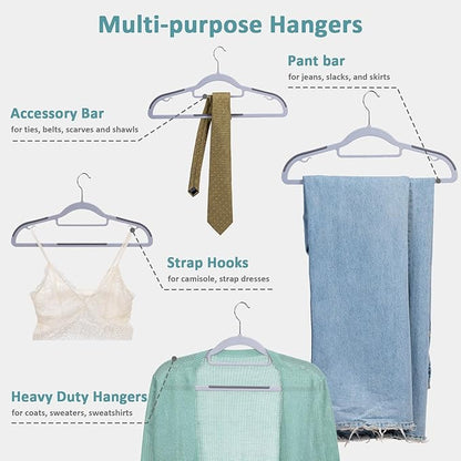 Tonswachic Pack of 30 Coat Hangers, Space-Saving Plastic Clothes Hangers, Non-Slip, 0.2 Inches Slim, 360° Swivel Silver Hook for Shirts, Pants, Suit & Wet/Dry Garments, Light and Dark Gray