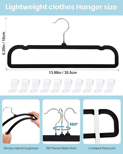 HGYZE Velvet Pants Hangers with Non Slip Bar, 20 Pack Felt Trouser Hanger, Perchas Terciopelo, Percha para Pantalones with 360° Swivel Hook for Spaghetti Strap Dresses, Shorts, Jeans, Slack, Black