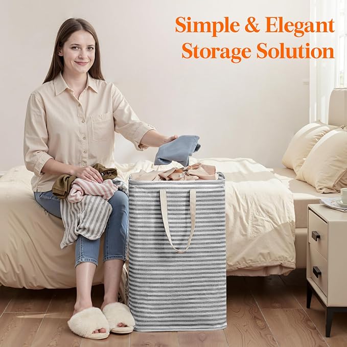 Lifewit 75L Large Collapsible Laundry Hamper, Tall Foldable Dirty Clothes Baskets Waterproof, Freestanding Design with Easy Carry Handles in Dorm Bedroom Bathroom College, Black
