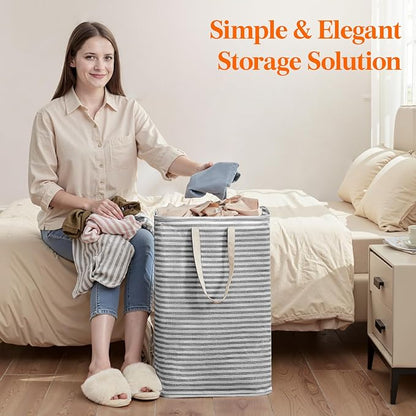 Lifewit 75L Large Collapsible Laundry Hamper, Tall Foldable Dirty Clothes Baskets Waterproof, Freestanding Design with Easy Carry Handles in Dorm Bedroom Bathroom College, Black