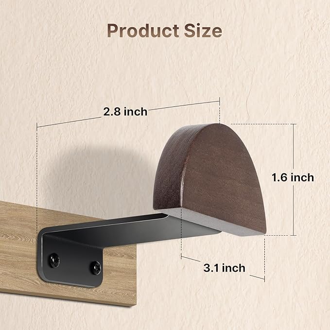 SEKSON Cowboy Hat Rack for Wall, 4 Pack Wooden Hat Holder, Wide Brim Hat Hooks, Wall Mount Hat Hanger for Baseball Caps, Fedoras, Straw Hats