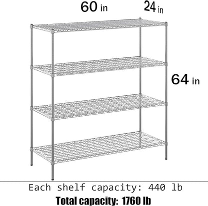 24" Deep x 60" Wide x 64" Height Wire Shelving Kit | 4-Tier | NSF Commercial Storage Rack Unit