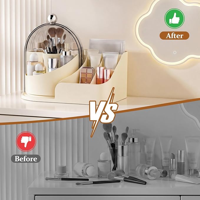 360 Rotating Makeup Organizer with Clear Dust Lid, Multi-compartment Perfume & Makeup Brush Holder, Large Capacity Vanity Desk Storage for Cosmetics, Skincare, Kitchen, Pantry, Bathroom Countertop