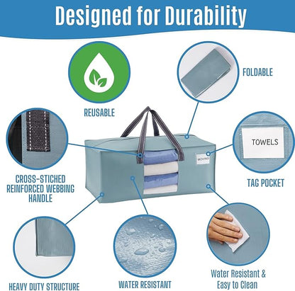 VENO 4 Pack Heavy Duty Moving Bags, Packing Bags with Clear Window, Alternative to Moving Boxes, Storage Bins for Clothes, Blankets, Comforters, College Dorm Essentials (Light Blue Matte, 4 Pack)