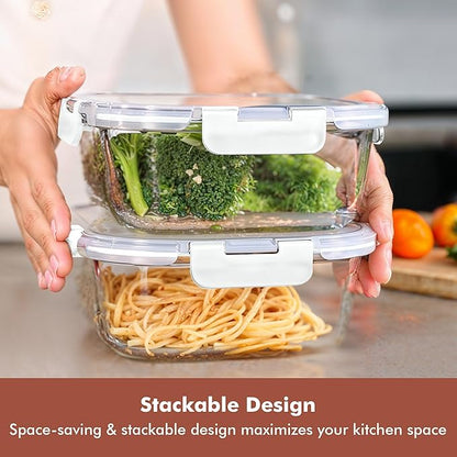 Razab 2 PC 1200ML / 41 Oz Glass Food Storage Containers with Lids - Airtight & Leakproof - Microwave/Oven/Freezer Safe - BPA Free - Ideal for Meal Prep, Storing Leftover & Lunch