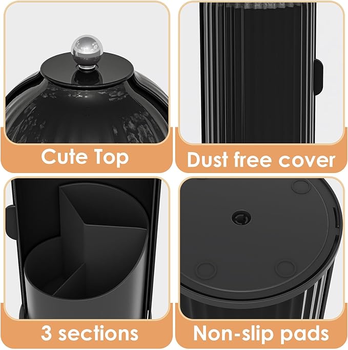 YOOLENS Makeup Brush Holder with Lid 360 Rotating Clear Dustproof Make Up Organizers for Vanity Bathroom Countertop, All Black