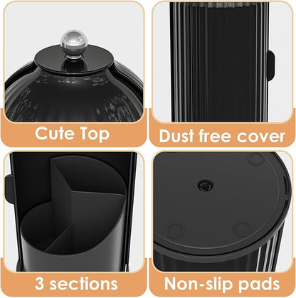 YOOLENS Makeup Brush Holder with Lid 360 Rotating Clear Dustproof Make Up Organizers for Vanity Bathroom Countertop, All Black