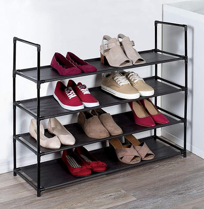 J&V TEXTILES Stackable Shoe Storage and Organizer Racks 4-Tier 6-Tier Over The Door or Stackable (Black 4-Tier)