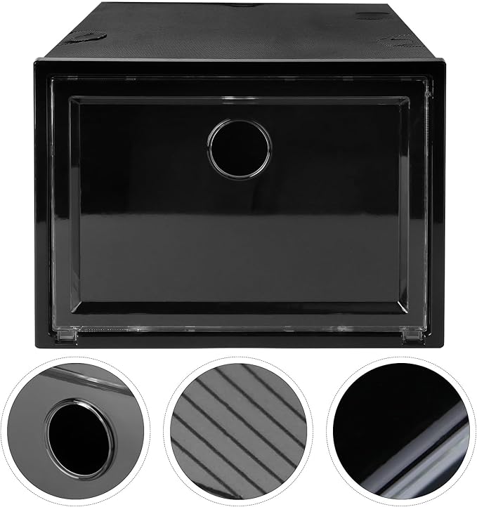 VICASKY Plastic Shoes Storage Box with Dustproof Cover, 34x18x25cm, Black Front-opening Shoe Organizer for Sneaker and Boot Storage at Home