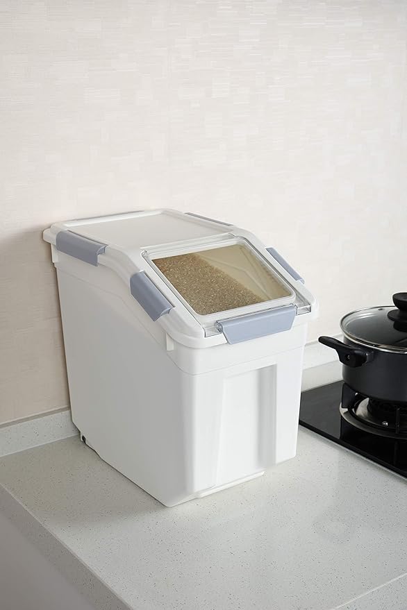 EonTone [2-Pack] 30 lbs Rice Storage Container, 15L Airtight Food Bin with Wheels for Flour, Pet Food