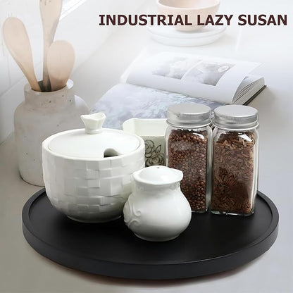 10-inch Black Wood Lazy Susan Organizers, ACIAZAAZ Lazy Susan Turntable for Cabinet, Kitchen Turntable Storage for Table, Countertop, Pantry