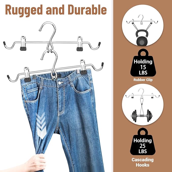 Pants Hangers Space Saving,Stackable Skirt Hangers with Clips, Hanging Closet Organizer and Storage,Clothes Hangers, College Dorm Essentials Apartment Essentials- 16 Pack