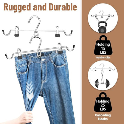 Pants Hangers Space Saving,Stackable Skirt Hangers with Clips, Hanging Closet Organizer and Storage,Clothes Hangers, College Dorm Essentials Apartment Essentials- 16 Pack