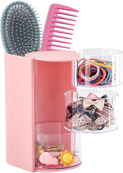 3-Layer Hair Accessories Organizer with Hair Brushes Holder,Rotatable Drawer Makeup Sponge Holder for Necklaces, Earring,Ring,Makeup Brushes,Hairs Clip ﻿