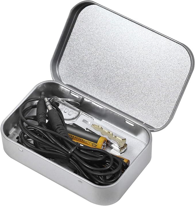 KINJOEK 42 PCS Metal Rectangular Empty Hinged Tins, 3.7 x 2.4 x 0.8 Inch Portable Sealed Containers Storage Boxes with Lids for Small items, Silver