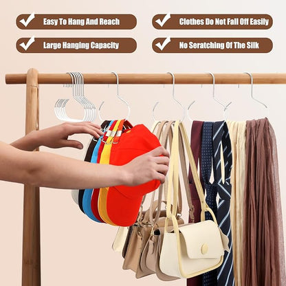 Zonon 24 Pcs Scarf Hangers Metal Belt Hat Ring Hanger with Grip Coating, Scarf Organizer Storage Holders for Ties Scarves Belts Tank Tops Hat Hooks (White)