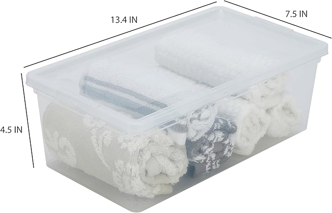 Simplify Storage Bins with Lids | Dimensions: 13.23"x 7.5"x 4.5" |6 Pack| Stackable | Nestable Bins | Great for Clothing | Books | Household Items | Shoes | Home Organization | Clear.
