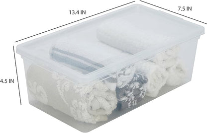Simplify Storage Bins with Lids | Dimensions: 13.23"x 7.5"x 4.5" |6 Pack| Stackable | Nestable Bins | Great for Clothing | Books | Household Items | Shoes | Home Organization | Clear.