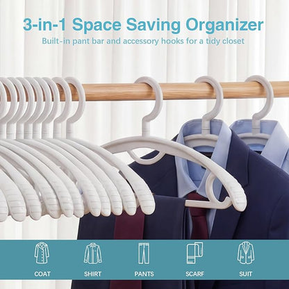 Plastic Clothes Hanger, Extra Thick Plastic Wide Shoulder Adult 360 Degrees Rotate Slip Resistant Standard Clothing Hanger Ideal for Everyday Use Brown 10 Pack
