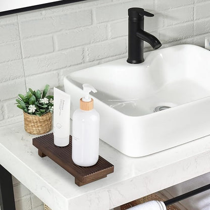 Bathroom Tray Farmhouse Decor Pedestal Stand Wood Riser Display Kitchen Accessories Soap Holder for Sink, Counter, Vanity, 8.7 * 3.6 Walnut