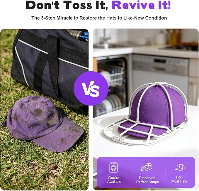 Hat Washer Cage for Washing Machine – Baseball Cap Cleaner Rack for Washer & Dishwasher, Structured Cap Shaper & Protector for Hats – 1 Pack (Assembly Required)