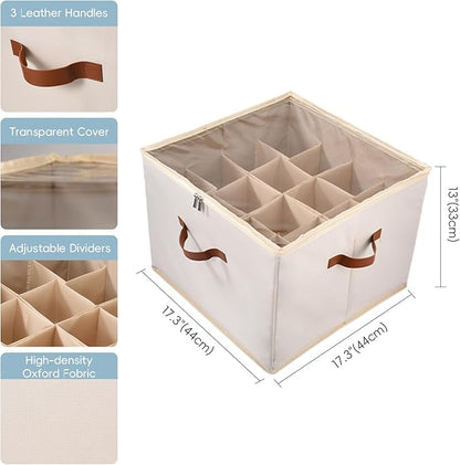 Shoe Storage Organizer 2 Pack with Clear Cover and Adjustable Dividers – Fabric Shoe Organizer for Closet Fits 16-32 Pairs, Space-Saving Shoe Organizer Box, Dustproof & Reinforced
