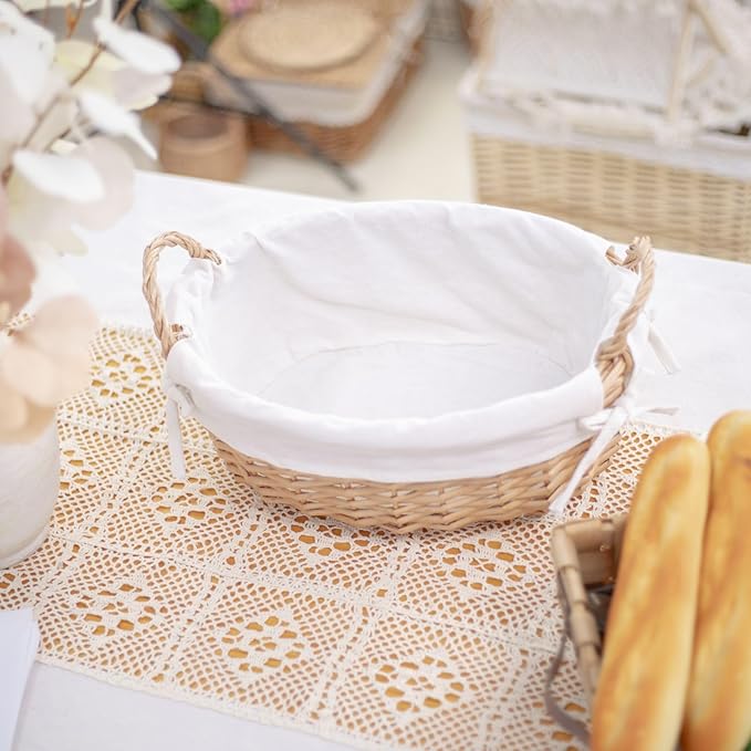 YRMT Wicker Empty Gift Basket to Fill, Wicker Storage Basket with Liner for Organizing Shelves Holiday Present Basket with Handles, Large 15" x 10.6" x 7.3"