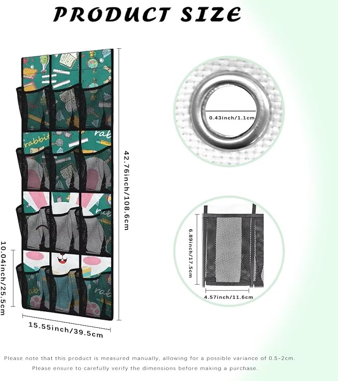 Rabbit Over the Door Shoe Organizer,12 Large Breathable Mesh Pockets,Space Saving Hanging Storage Holder,Closet Rack Hanger Hangs on Closets for Shoes,Accessories,Home Essentials