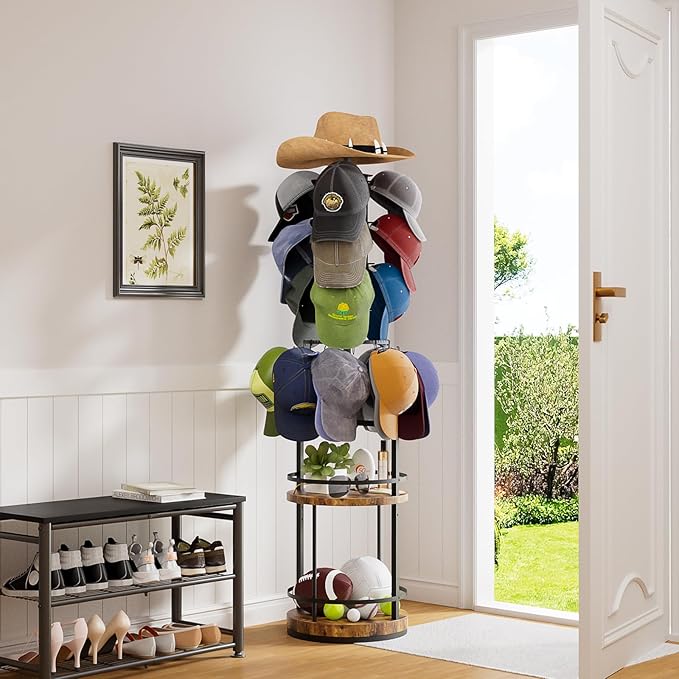 Keebofly 360° Rotating 5-Tier Hat Rack Stand - Large Capacity Freestanding Hat Display Rack, Hat Organizer for Baseball Caps with Shelves, Hat Storage Holds 150+ Hats, Classy for Retail Store & Home