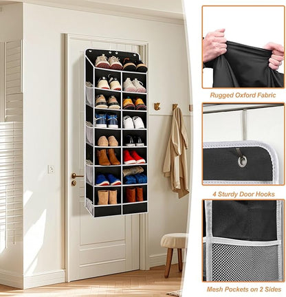 8-Layer Over The Door Shoe Organizer with 16 Compartments, Pockets Heavy-Duty Non-Woven Fabric Hanging Shoes Storage Rack,Hanging Shoe Rack Space Saving Shoe Storage for Bedroom Closet Bathroom