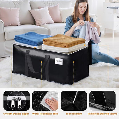 StoreHappily Heavy-Duty & Extra Capacity Moving Bags with Backpack Straps, Storage Totes with Double Zipper & Strong Handles, Packing Bags Alternative to Moving Boxes, Moving Supplies (10 Pack, Black)