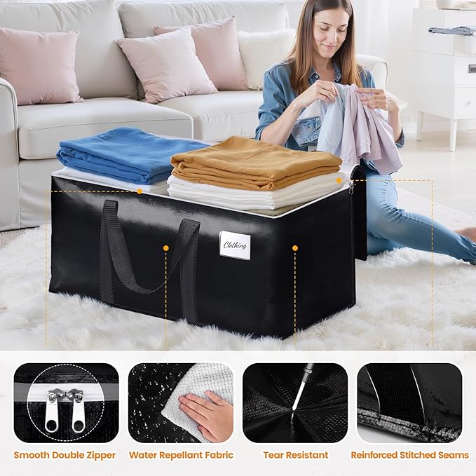 StoreHappily Heavy-Duty & Extra Capacity Moving Bags with Backpack Straps, Storage Totes with Double Zipper & Strong Handles, Packing Bags Alternative to Moving Boxes, Moving Supplies (8 Pack, Black)