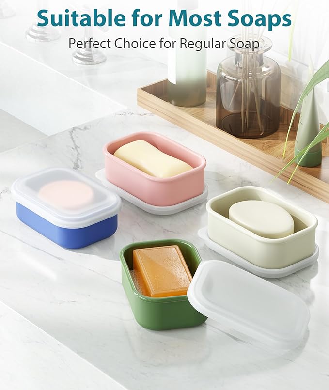 Quatish Compact Leakproof Travel Soap Case, Silicone Soap Box with Draining Layer, Enhanced Soap Container, Suitable for Camping, Gym, Bathroom, Outdoor Essentials, Beige